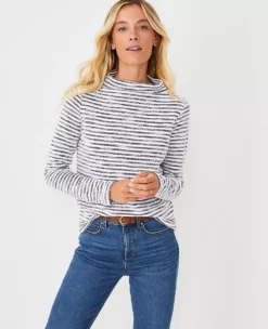 Textured Stripe Funnel Neck Sweatshirt