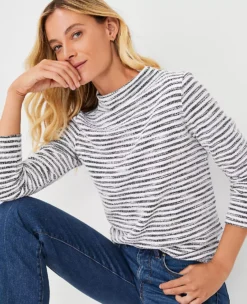 Textured Stripe Funnel Neck Sweatshirt -Ann Taylor Store 607008 2222 ALT2