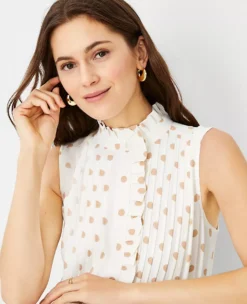 Polka Dot Ruffle Pintucked Popover Shell 5 Polka Dot Ruffle Pintucked Popover Shell -Ann Taylor Store 607020 9192 ALT2