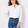 Eyelet Ruffle Button Top