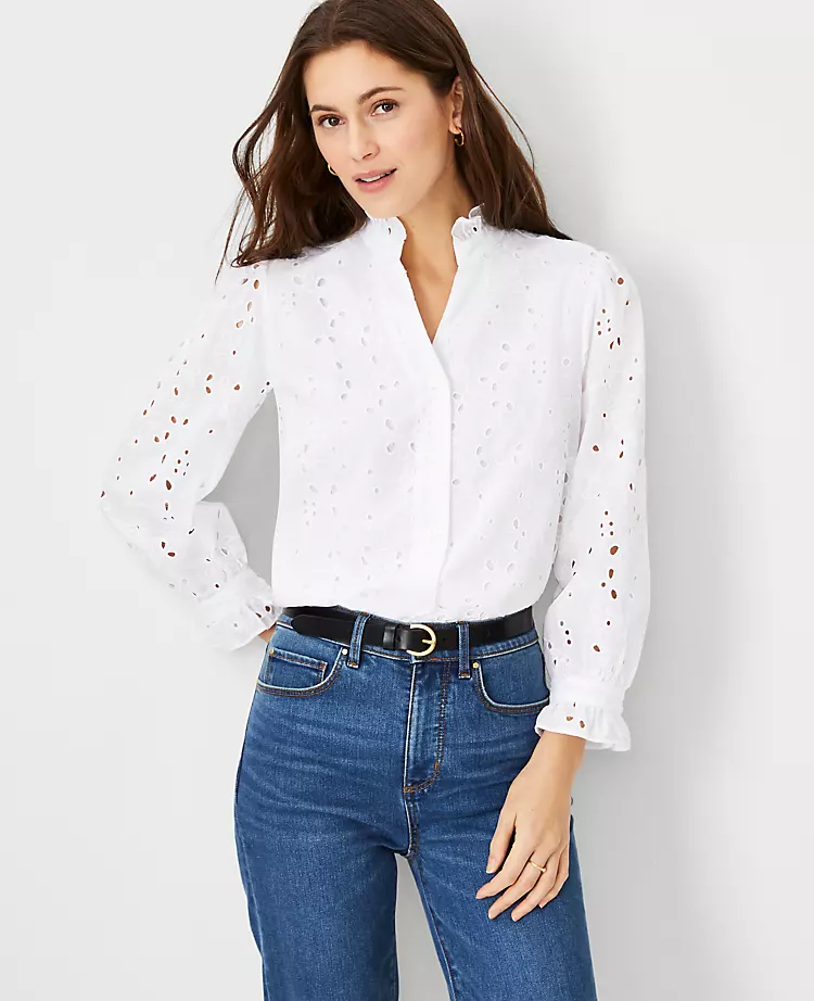 Eyelet Ruffle Button Top 1 Eyelet Ruffle Button Top