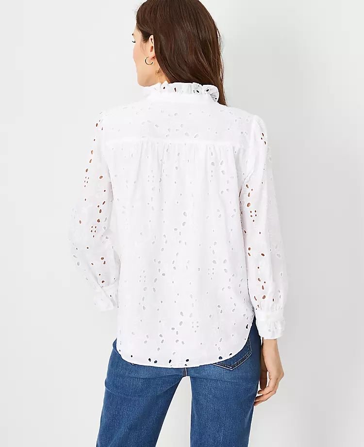 Eyelet Ruffle Button Top 2 Eyelet Ruffle Button Top - Image 2