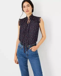 Floral Ruffle Yoke Tie Neck Top -Ann Taylor Store 607032 1362 ALT2