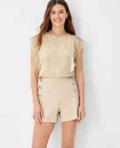 Metallic Stripe Plisse Ruffle Top -Ann Taylor Store 607040 7879 ALT2