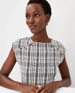 Plaid Shoulder Button Shell