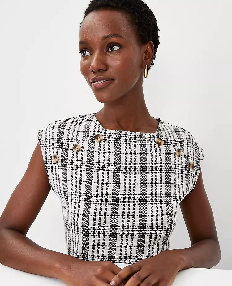 Plaid Shoulder Button Shell 1 Plaid Shoulder Button Shell