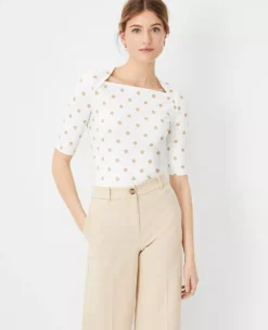 Polka Dot Refined Stretch Envelope Neck Top