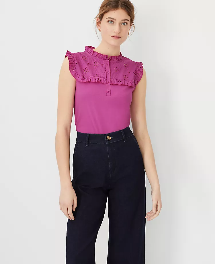 Eyelet Yoke Pima Cotton Shell 3 Eyelet Yoke Pima Cotton Shell - Image 3