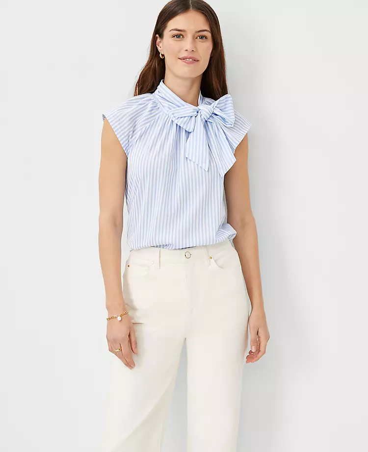 Striped Tie Mock Neck Top 1 Striped Tie Mock Neck Top