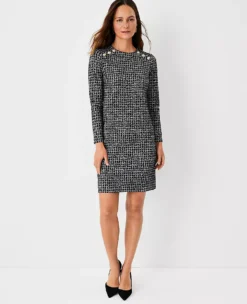 Plaid Shoulder Button Shift Dress