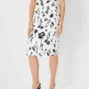 Floral Print Pencil Skirt - Elegant Knee-Length Twill Skirt