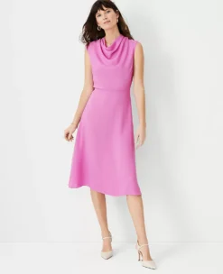 Mock Neck Midi Flare Dress