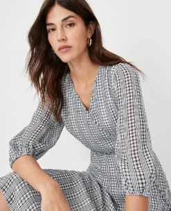 Checked Midi Wrap Dress -Ann Taylor Store 607556 9192 ALT2