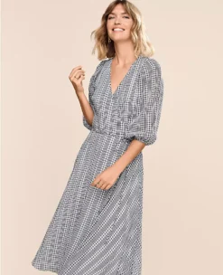 Checked Midi Wrap Dress -Ann Taylor Store 607556 9192 MKTG1