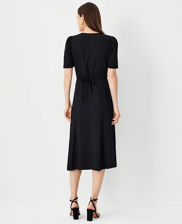 Twill Puff Sleeve Midi Dress 2 Twill Puff Sleeve Midi Dress - Image 2