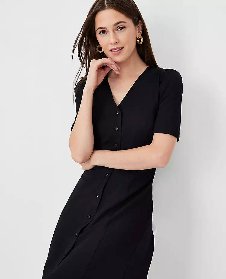 Twill Puff Sleeve Midi Dress 3 Twill Puff Sleeve Midi Dress - Image 3