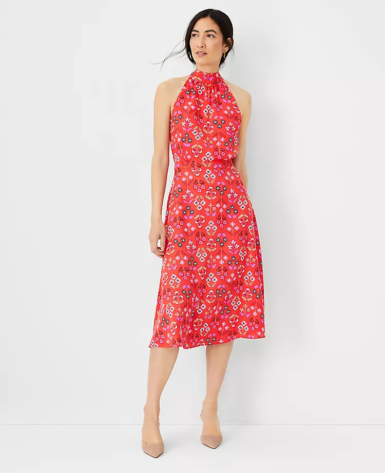 Floral Tie Neck Flare Dress 1 Floral Tie Neck Flare Dress