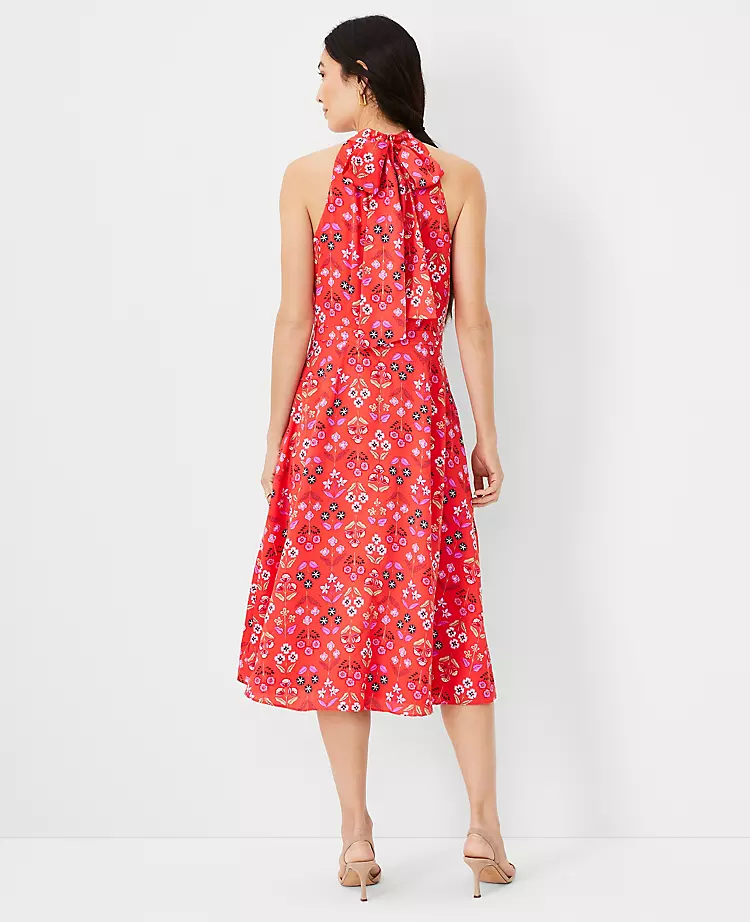 Floral Tie Neck Flare Dress 2 Floral Tie Neck Flare Dress - Image 2