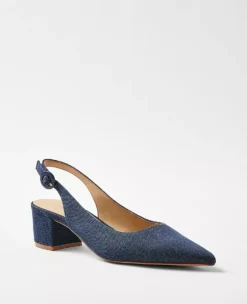 Chic Denim Block Heel Slingback Pumps with Pointy Toe