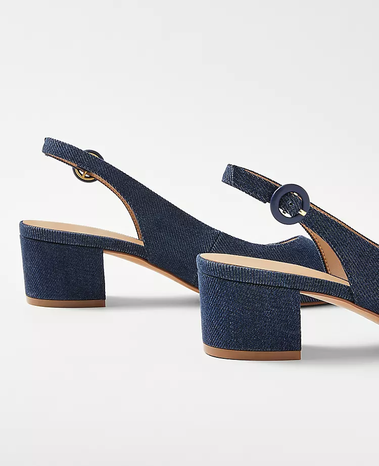 Chic Denim Block Heel Slingback Pumps with Pointy Toe 2 Chic Denim Block Heel Slingback Pumps with Pointy Toe - Image 2