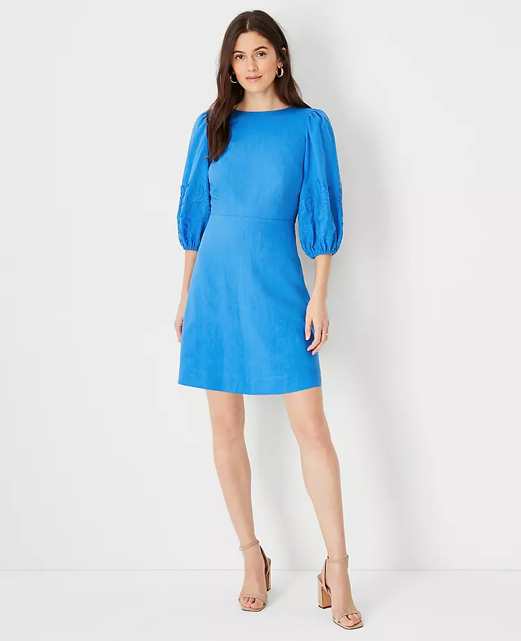 Floral Embroidered Linen Blend Flare Dress 1 Floral Embroidered Linen Blend Flare Dress