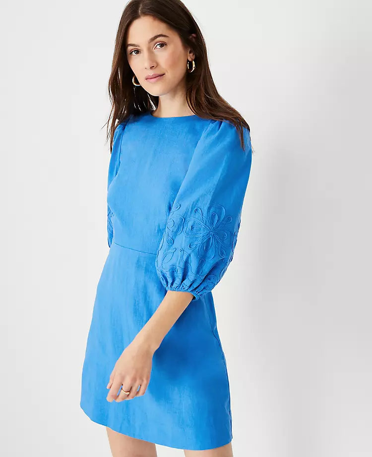 Floral Embroidered Linen Blend Flare Dress 3 Floral Embroidered Linen Blend Flare Dress - Image 3