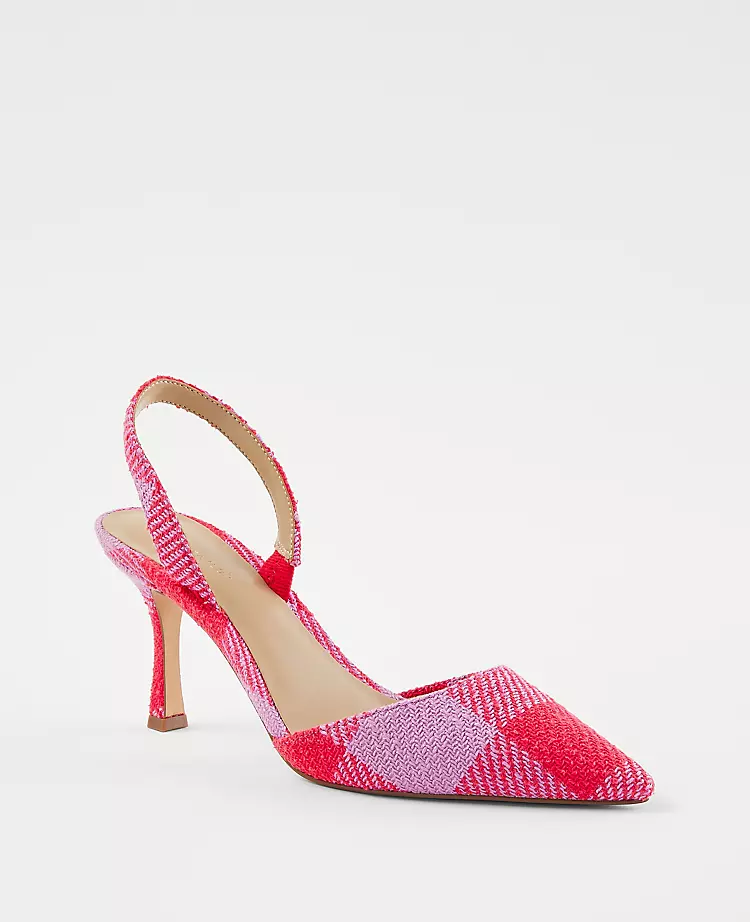 Plaid Slingback Pumps - Pointy Toe 3-Inch Heel Comfort Shoes 1 Plaid Slingback Pumps - Pointy Toe 3-Inch Heel Comfort Shoes