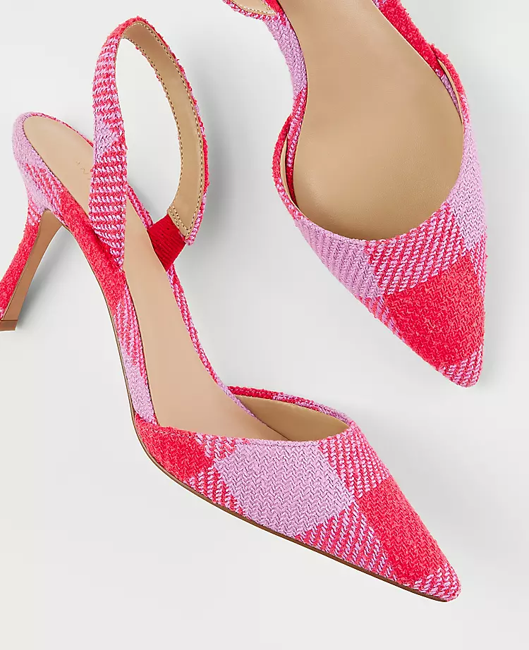 Plaid Slingback Pumps - Pointy Toe 3-Inch Heel Comfort Shoes 2 Plaid Slingback Pumps - Pointy Toe 3-Inch Heel Comfort Shoes - Image 2