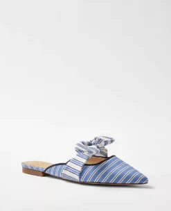 Striped Bow Mule Flats - Pointed Toe Slip-On Comfort Shoes