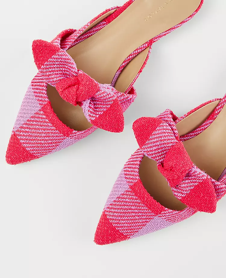 Plaid Bow Mule Flats - Pointy Toe Comfort Slip-On Shoes 2 Plaid Bow Mule Flats - Pointy Toe Comfort Slip-On Shoes - Image 2