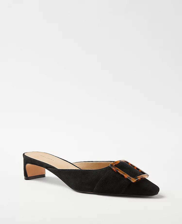 Elegant Suede Mule Pumps with Tortoiseshell Buckle 1 Elegant Suede Mule Pumps with Tortoiseshell Buckle