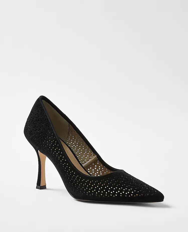 Mila Perforated Suede Pointed Toe Pumps 1 Mila Perforated Suede Pointed Toe Pumps