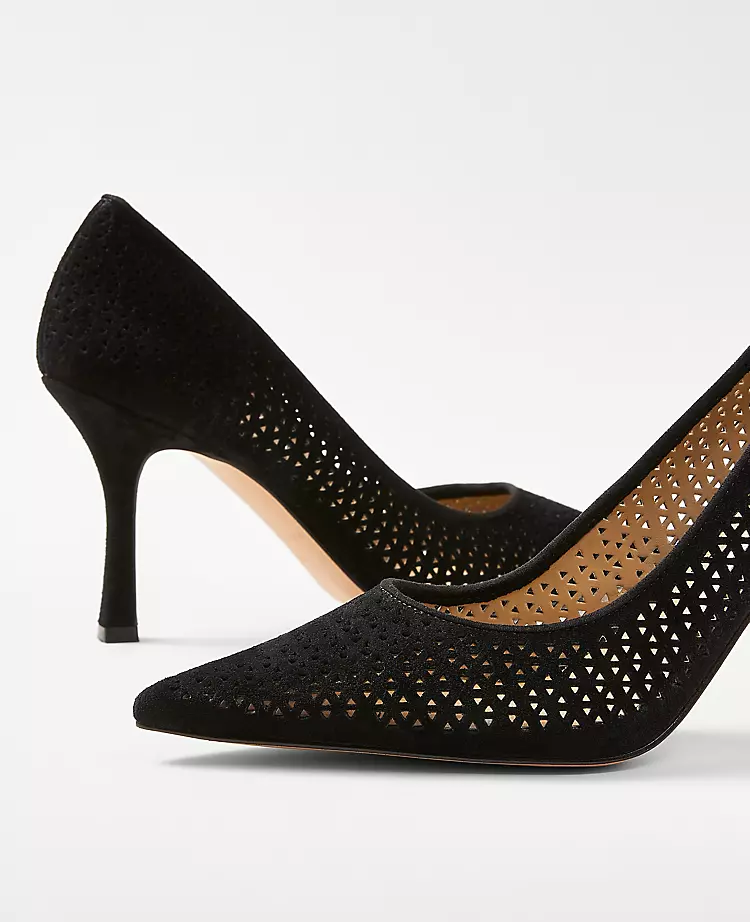 Mila Perforated Suede Pointed Toe Pumps 2 Mila Perforated Suede Pointed Toe Pumps - Image 2