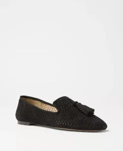 Women's Perforated Suede Tassel Loafer Flats with Padded Comfort
