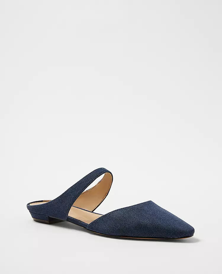 Chic Dark Denim Pointed Toe Mule Flats with Padded Footbed 1 Chic Dark Denim Pointed Toe Mule Flats with Padded Footbed
