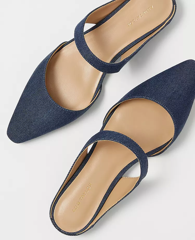 Chic Dark Denim Pointed Toe Mule Flats with Padded Footbed 2 Chic Dark Denim Pointed Toe Mule Flats with Padded Footbed - Image 2