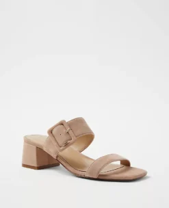Women's Suede Two Strap Buckle Sandals - Comfortable Block Heel