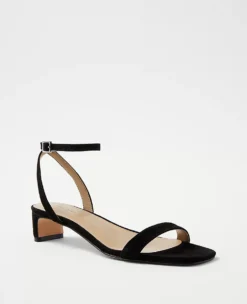 Suede Blade Heel Ankle Strap Sandals with Padded Footbed