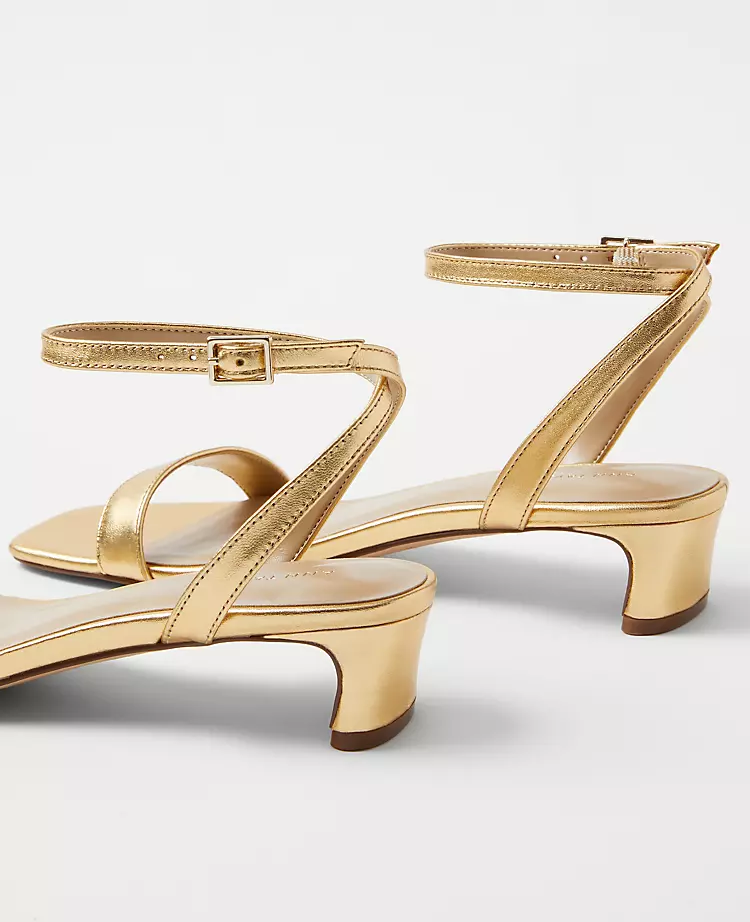 Metallic Leather Ankle Strap Blade Heel Sandals with Padded Footbed 2 Metallic Leather Ankle Strap Blade Heel Sandals with Padded Footbed - Image 2