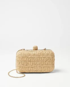 Natural Textured Raffia Structured Clutch Bag