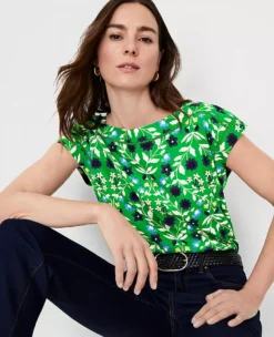 Floral Linen Blend Boatneck Top -Ann Taylor Store 608332 4894 ALT2