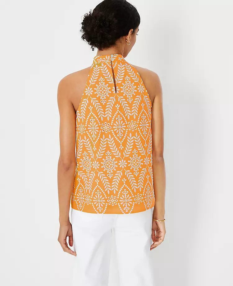 Eyelet Linen Blend Halter Top 2 Eyelet Linen Blend Halter Top - Image 2