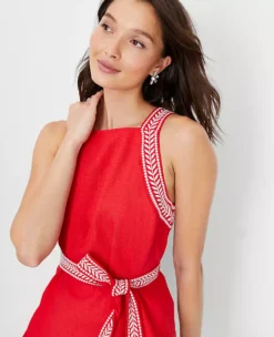 Embroidered Trim Square Neck Halter Top