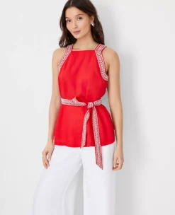 Embroidered Trim Square Neck Halter Top -Ann Taylor Store 608391 2570 ALT2