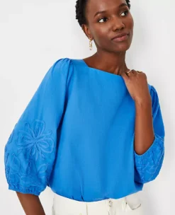 Linen Blend Boatneck Blouse