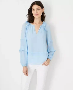 Pintucked Ruffle Sleeve Top 5 Pintucked Ruffle Sleeve Top -Ann Taylor Store 608516 018571 ALT2