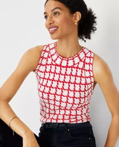 Plaid Halter Neck Knit Shell - Elegant Fitted Summer Sweater