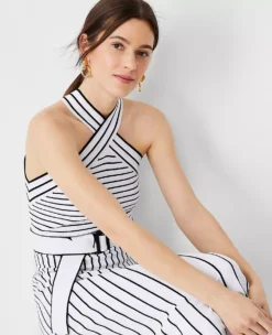Striped Crossover Halter Sweater Dress -Ann Taylor Store 608589 2222 ALT2