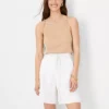 Women's High Waist Linen Blend Shorts with Braided Belt
