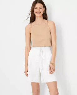 Women's High Waist Linen Blend Shorts with Braided Belt